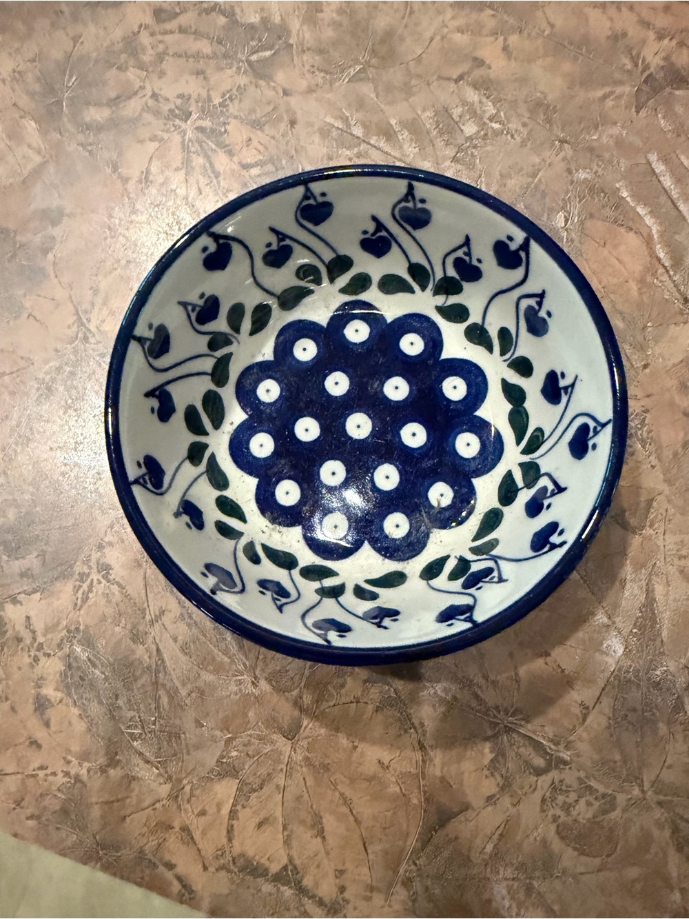 Hand-Painted Blue and Green Ceramic Decorative Bowl
